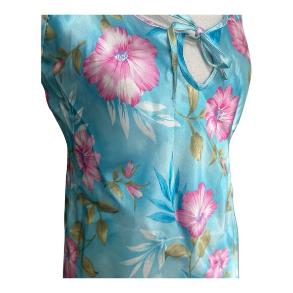 Vintage Y2K Secret Treasures Satin Slip Dress XS/S Pink Floral Aqua - Picture 2 of 4